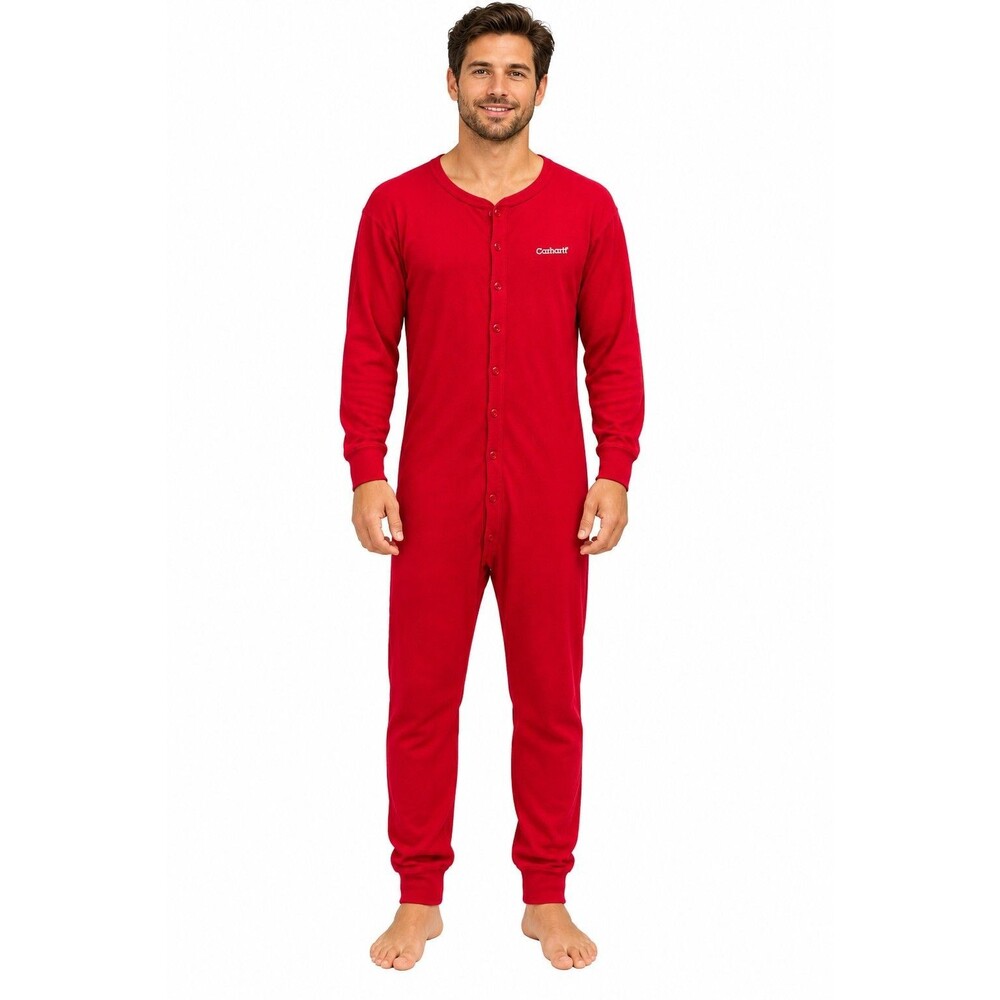 Carhartt Men's XL Red Union Suit Long Johns 100% Cotton Long Sleeve One Piece